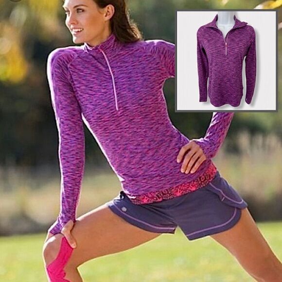 Athleta Mendoza Purple & Pink Space Dye Quarter Zip Running Pullover Jacket XXL - Picture 3 of 15